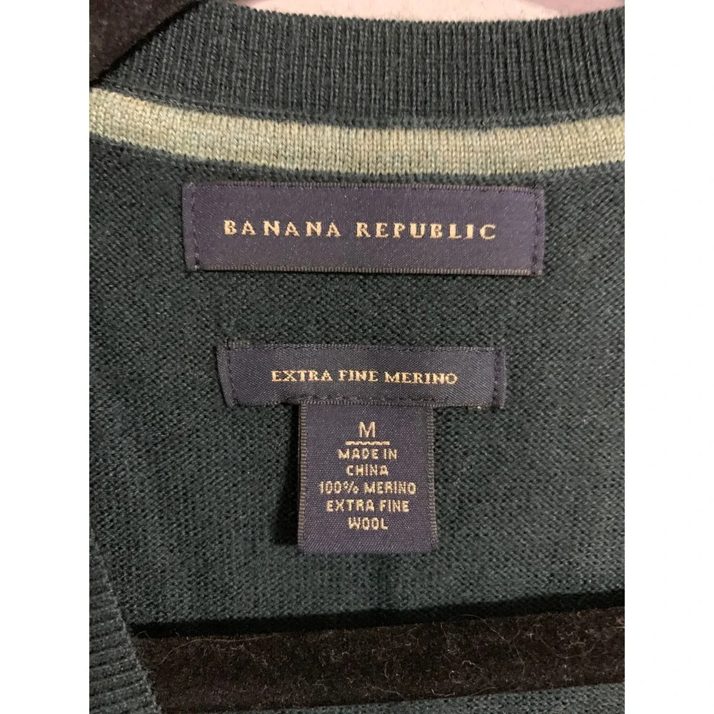Banana Republic Extra Fine Merino Wool‎ Argyle V Neck Sweater Mens Medium